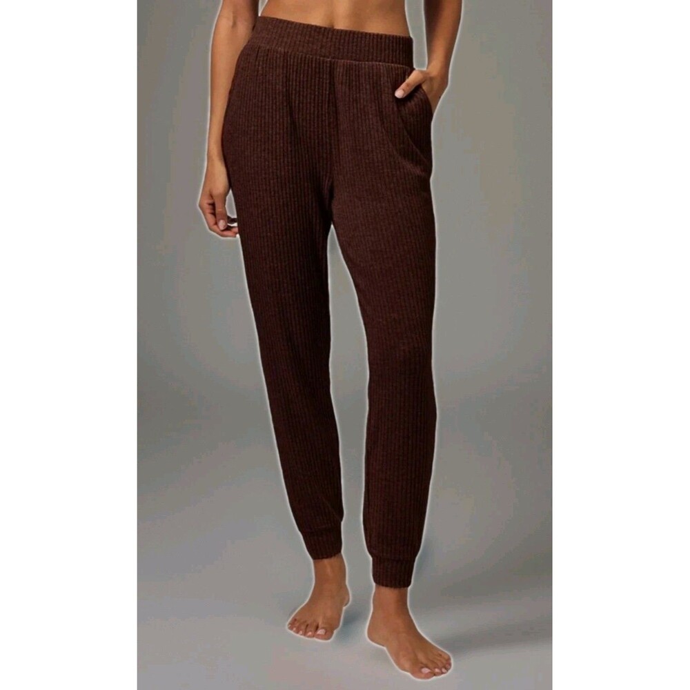 Spiritual Gangster Collette Rib Slim Jogger Sz S Brown Boho Chic Lounge Yoga